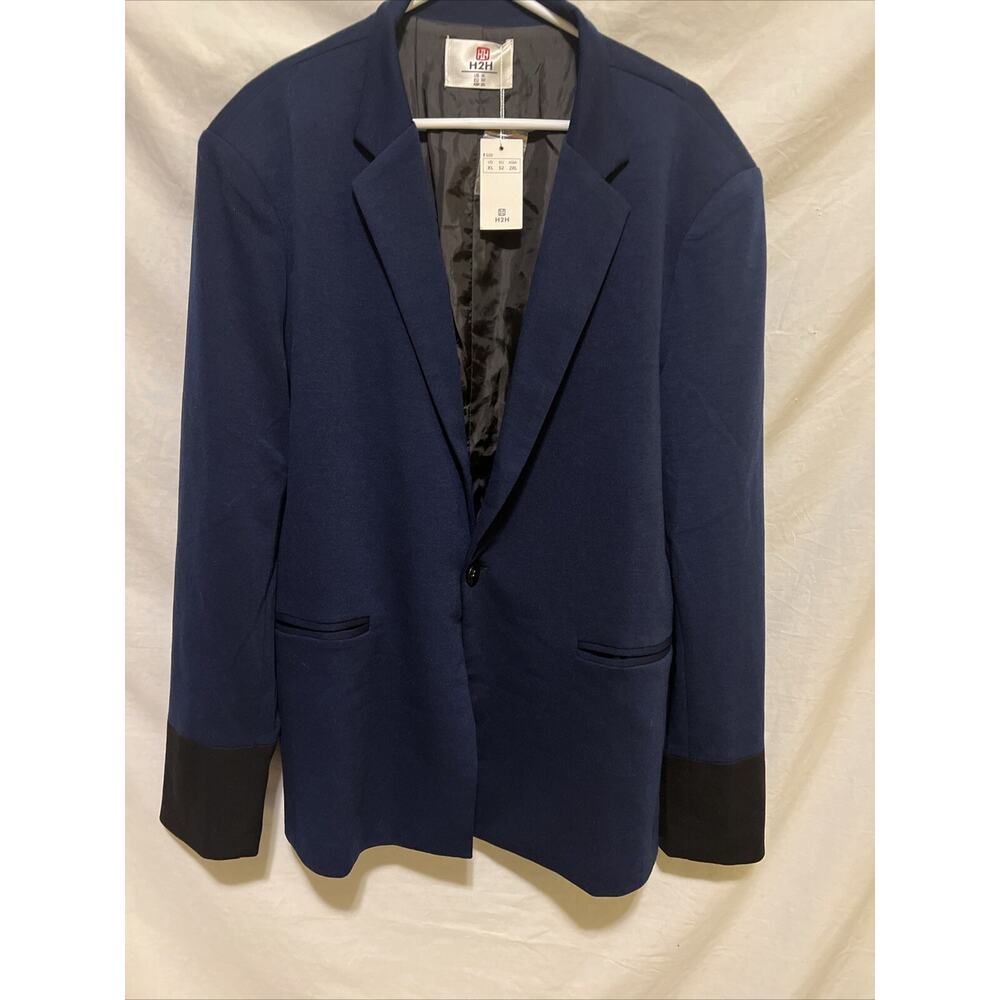 H2H Men's XL Collared Formal One Button Long Sleeve Blazer Jacket Suit Blue NWT